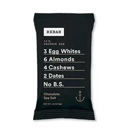 Chocolate Sea Salt RXBar in black packaging makes for great backpacking food.