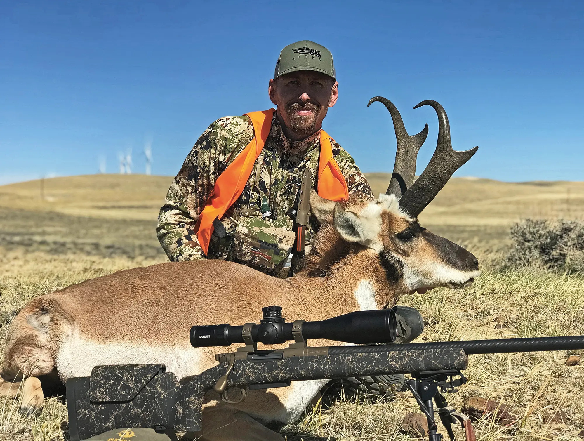 The author, Colton, with his 2020 Wyoming antelope taken with the HS Precision PLC rifle in 6 Creedmoor.