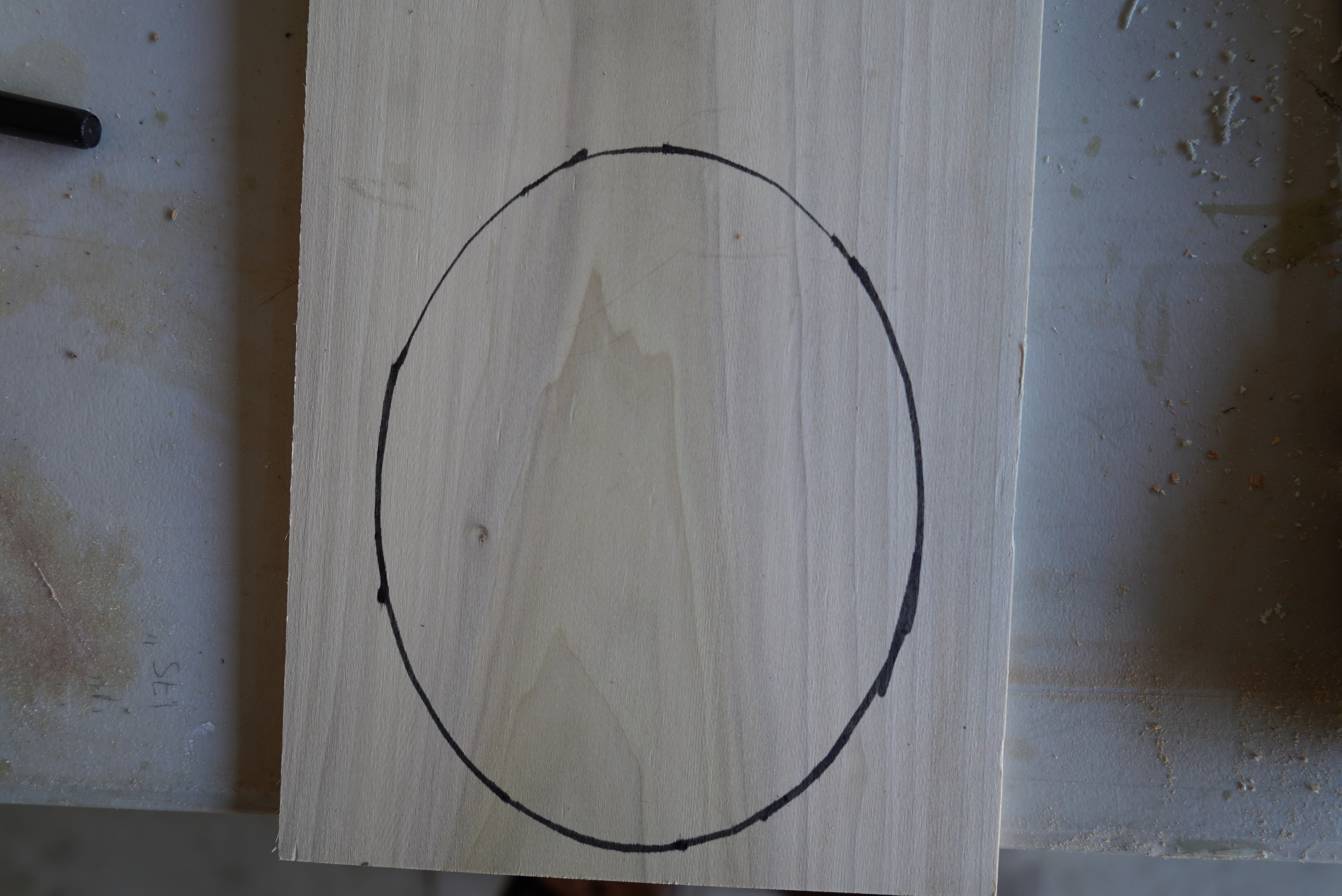 the wood before the circle is cut.