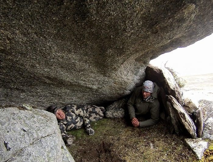 Taking cover.