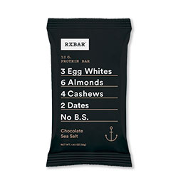 Chocolate Sea Salt RXBar in black packaging makes for great backpacking food.