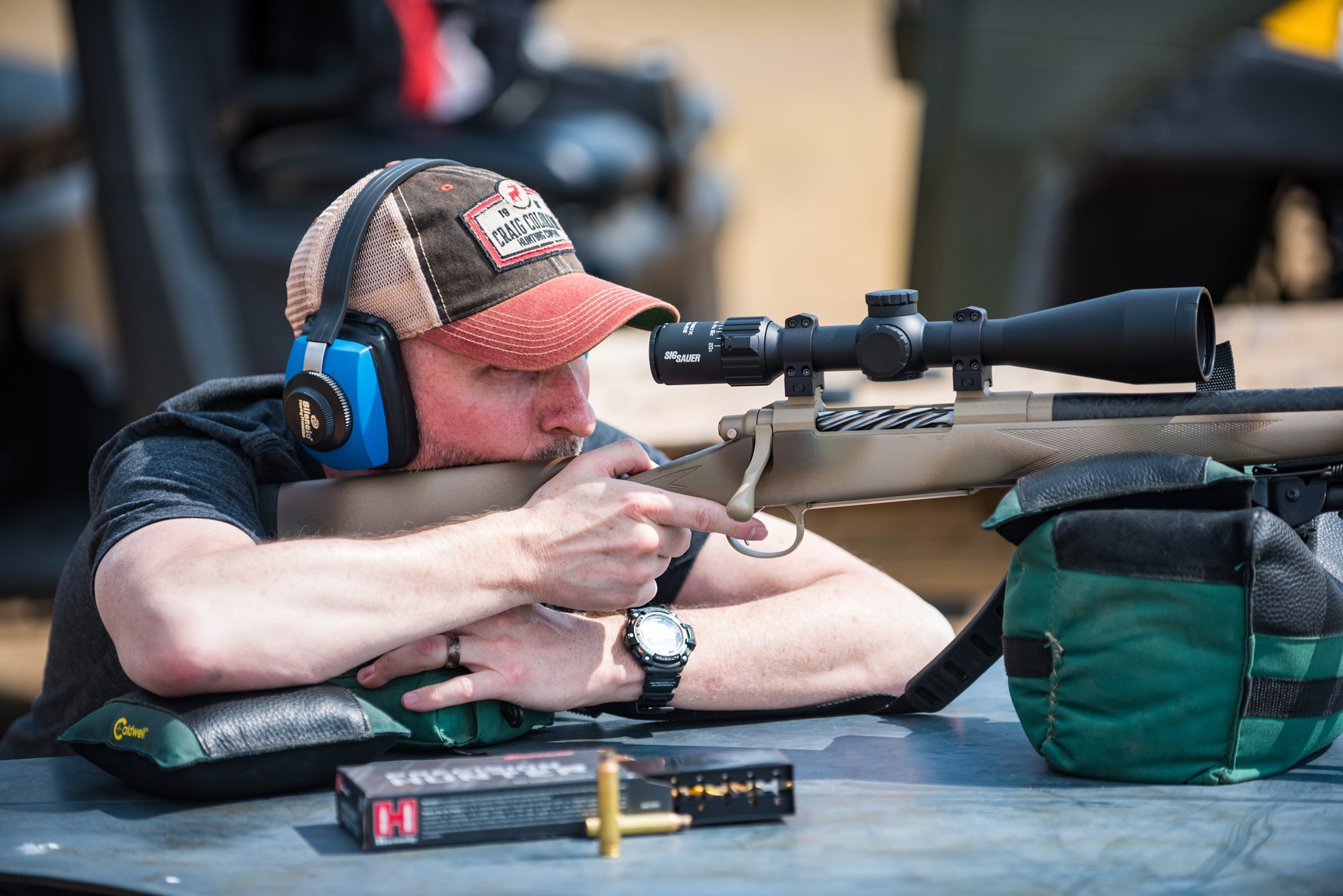 Darren Choate checking his zero at 100 yards with the Sig Sauer BDX Riflescope