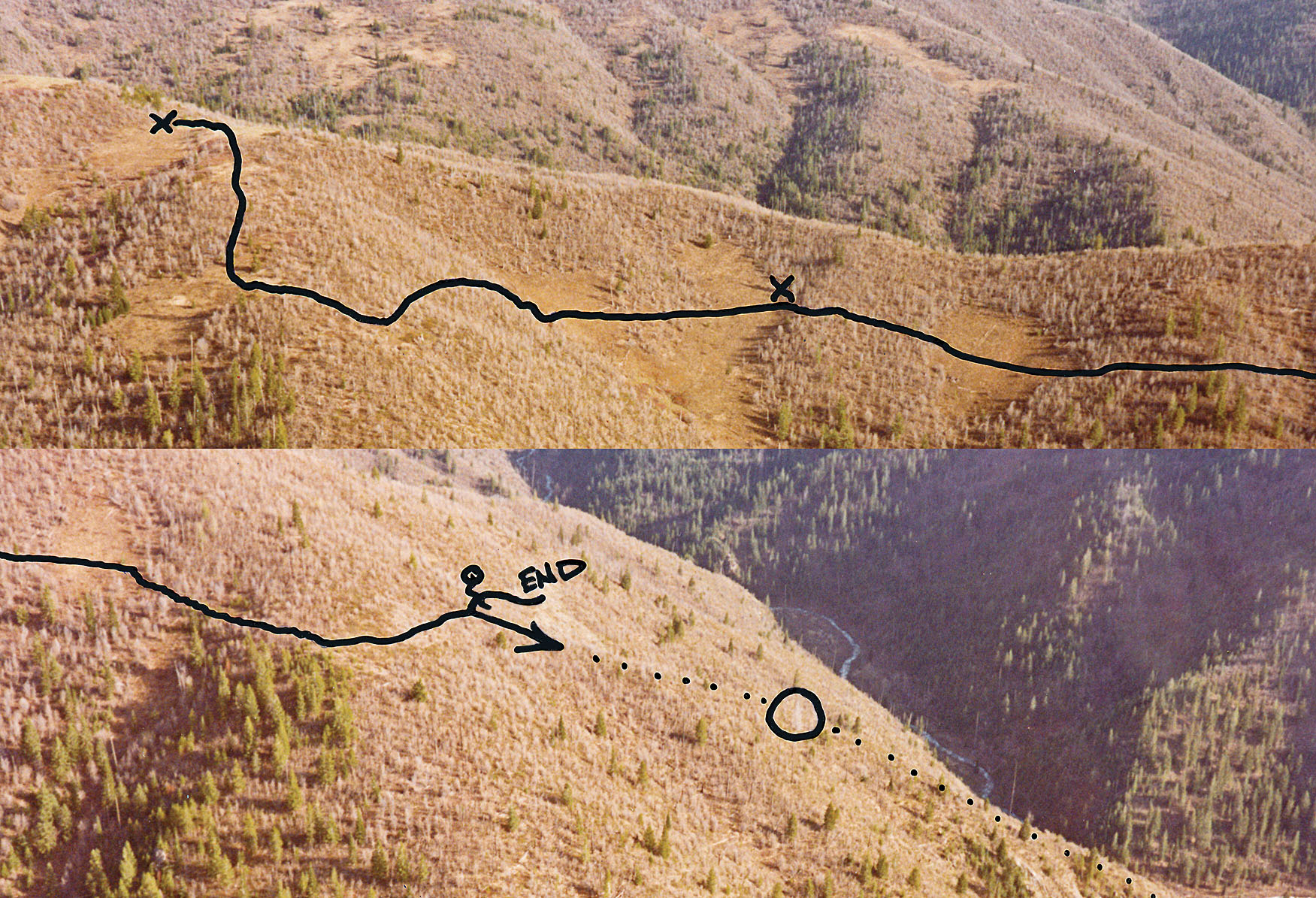 A diagram George mad showing the route he used while horseback hunting.
