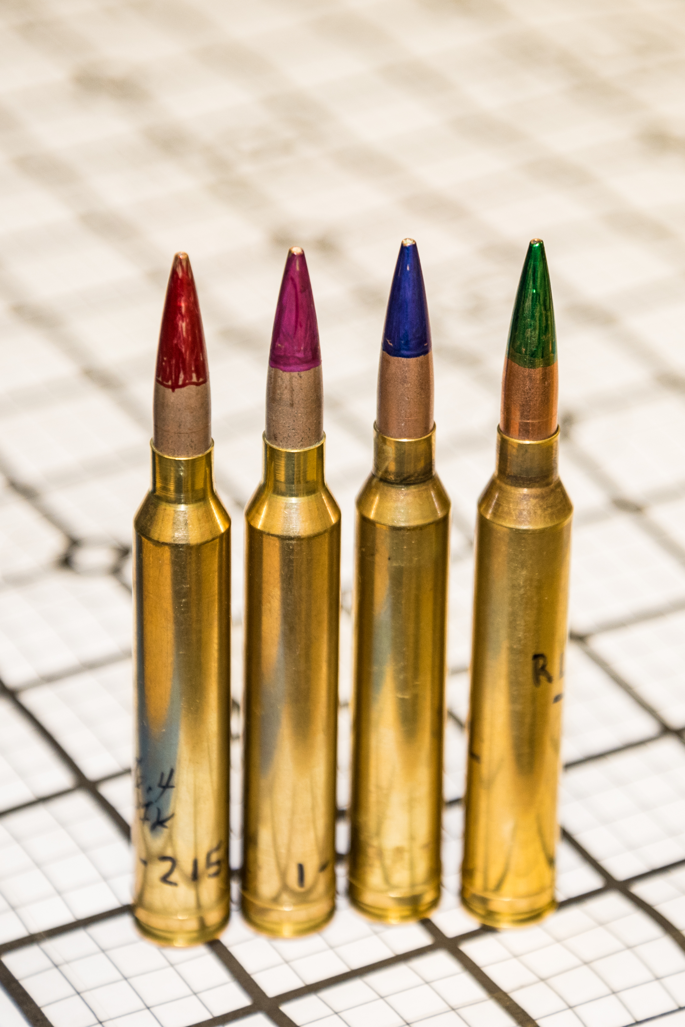 different colored bullets for testing