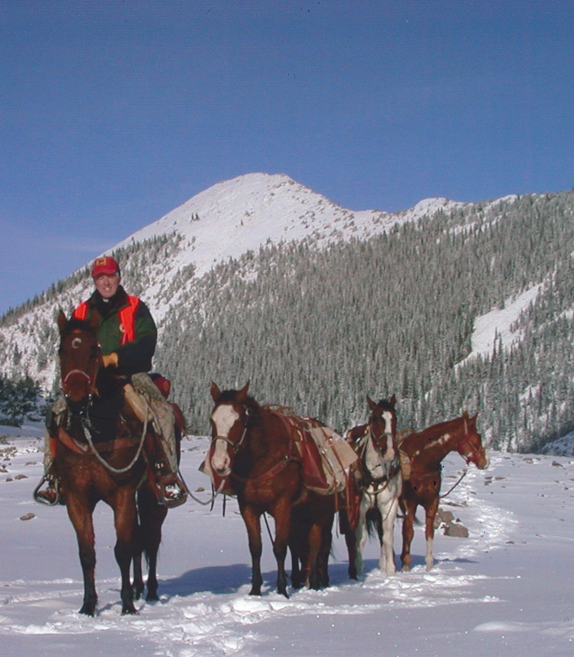 George Bettas with horses in the snow.