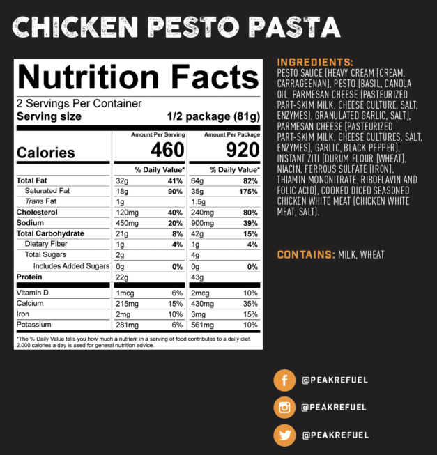Chicken Pesto Pasta Nutrition Facts